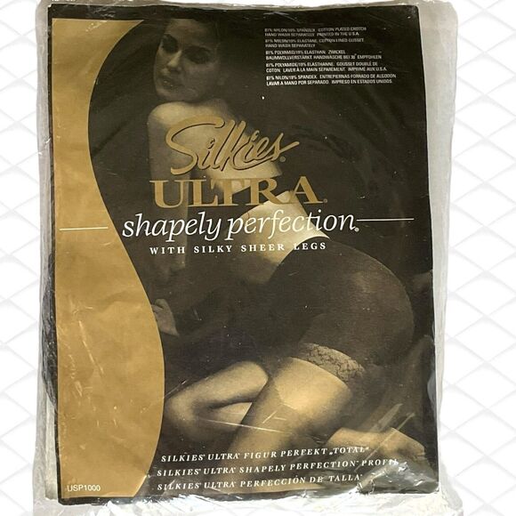Silkies Ultra Jet Black Size Large Shapely Perfection Pantyhose Silky Sheer Legs - Picture 1 of 5
